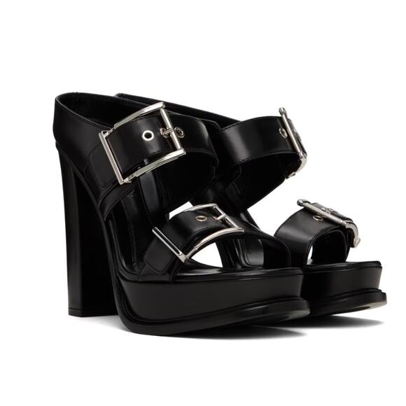 Alexander McQueen Black Platform Box Buckle Heeled Mule Sandals 36 NIB 1,820 - Picture 2 of 4